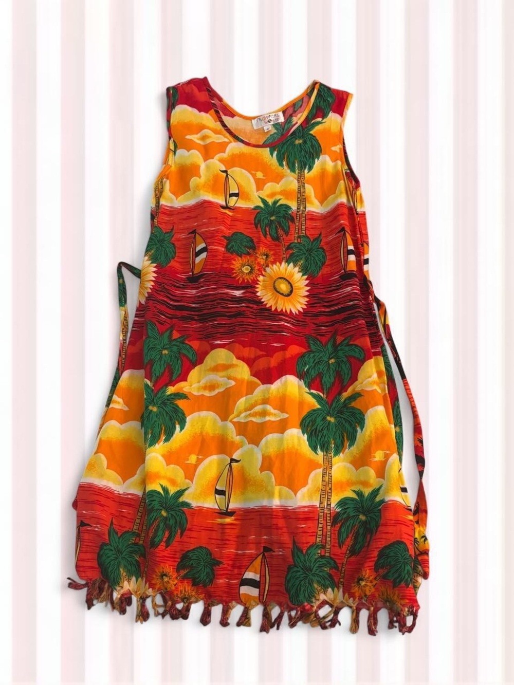 Tropical Sunset Mini Dress in Red & Orange
